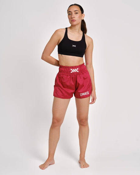 Pantaloni scurți Muay Thai Caged Classic – Roșu/Alb femei