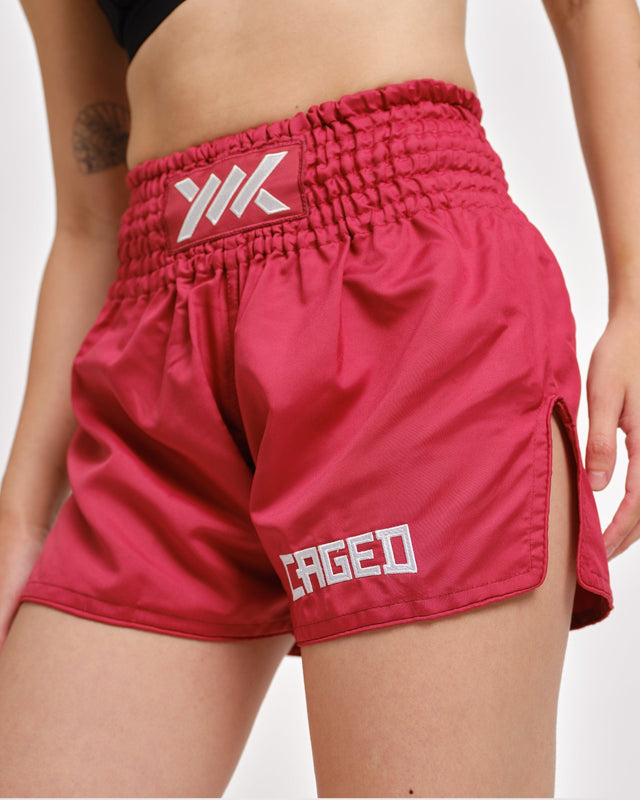 Caged Muay-Thai-Shorts Classic – Rot/Weiß Damen