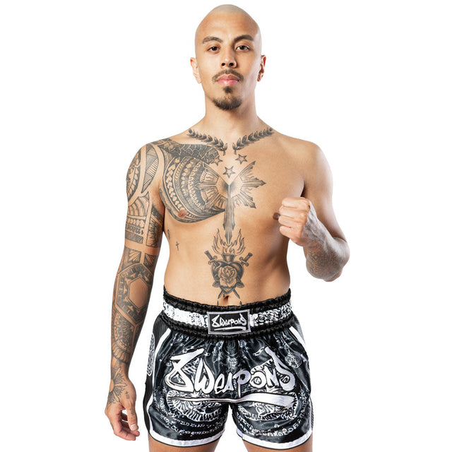 8 WEAPONS Muay Thai shorts Carbon Sak Yant Tigers - Sort
