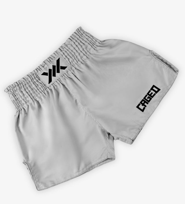 Caged Muay-Thai-Shorts Classic – Hellgrau/Schwarz