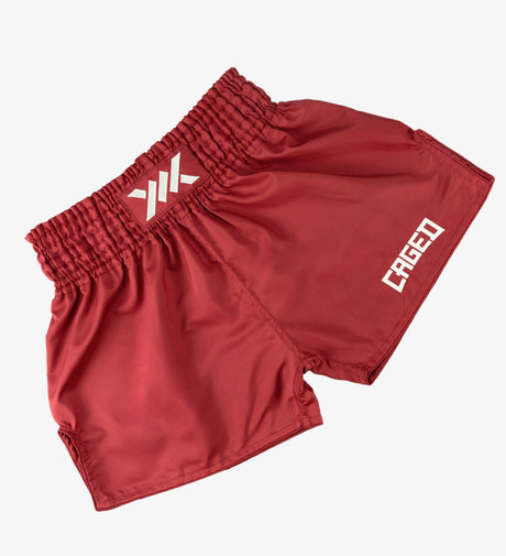 Pantaloni scurți Muay Thai Caged Classic – Roșu/Alb femei