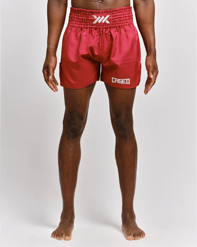Caged Muay-Thai-Shorts Classic – Rot/Weiß