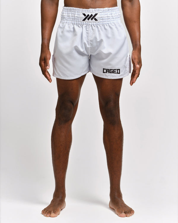 Caged Muay-Thai-Shorts Classic – Weiß/Schwarz