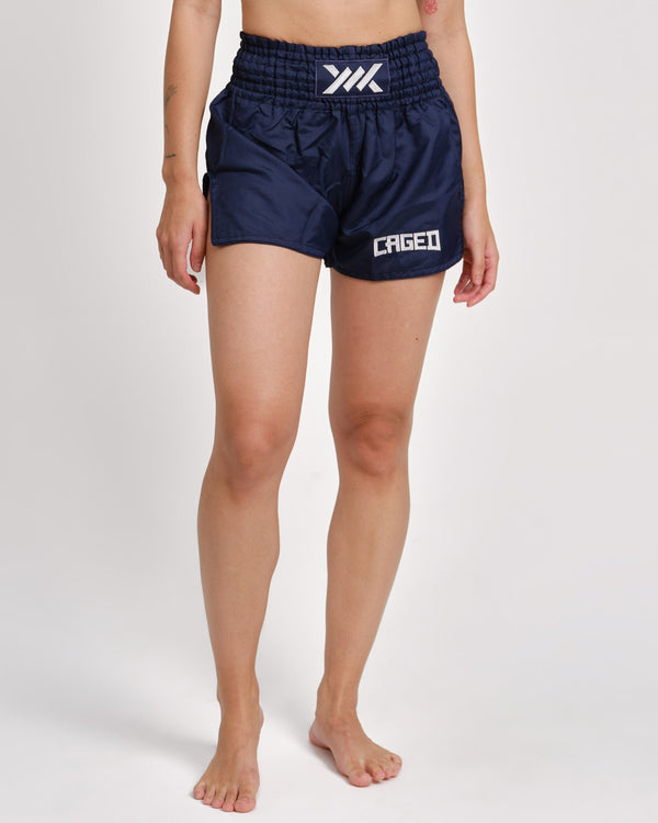 Caged Muay Thai shorts Classic – Navy/Hvid