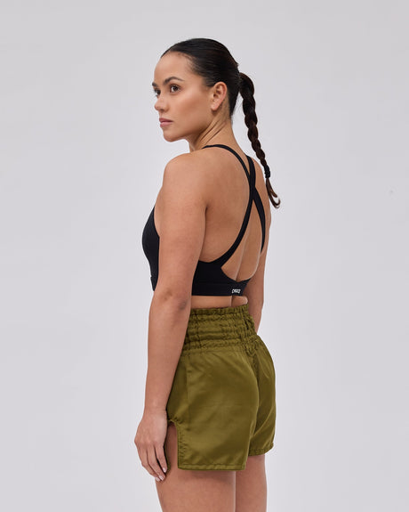 Pantaloni scurți Muay Thai Caged Classic – Cachi verde/Negru femei