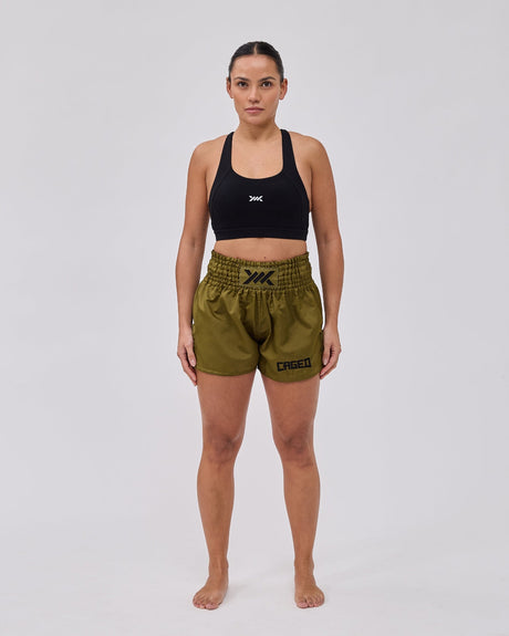Pantaloni scurți Muay Thai Caged Classic – Cachi verde/Negru femei