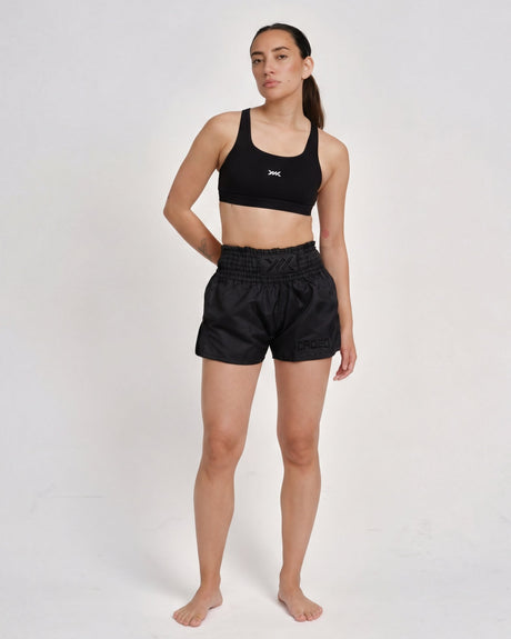 Pantaloni scurți Muay Thai Caged Classic – Negru/Negru femei