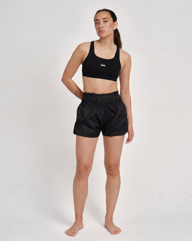 Caged Muay-Thai-Shorts Classic – Schwarz/Schwarz Damen