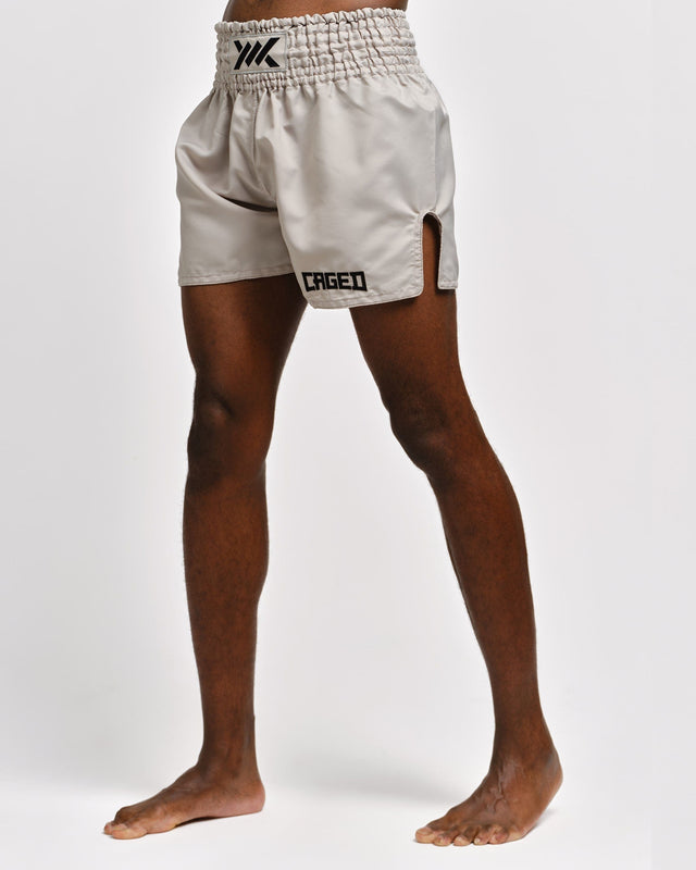 Caged Muay-Thai-Shorts Classic – Hellgrau/Schwarz