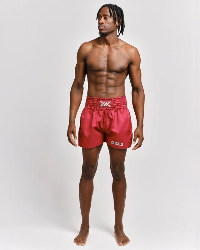 Caged Muay-Thai-Shorts Classic – Rot/Weiß