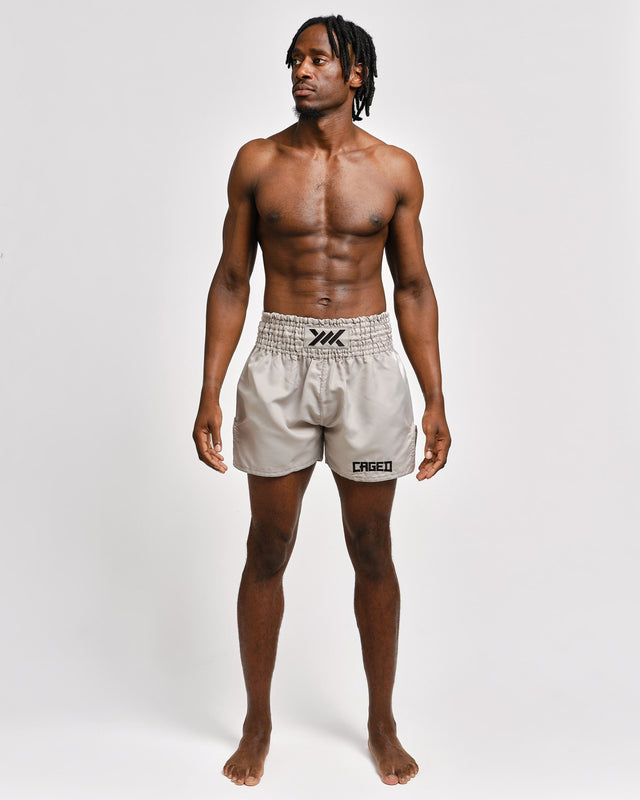 Caged Muay-Thai-Shorts Classic – Hellgrau/Schwarz