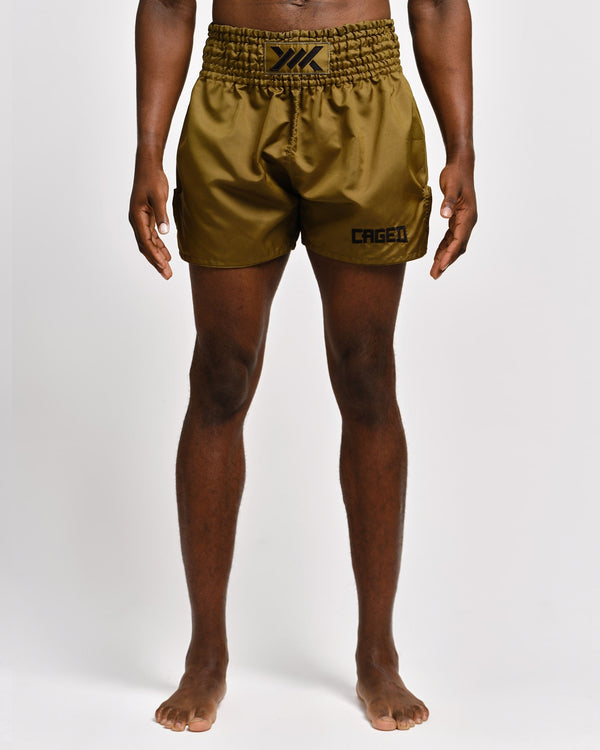 Caged Muay-Thai-Shorts Classic – Khaki Grün/Schwarz