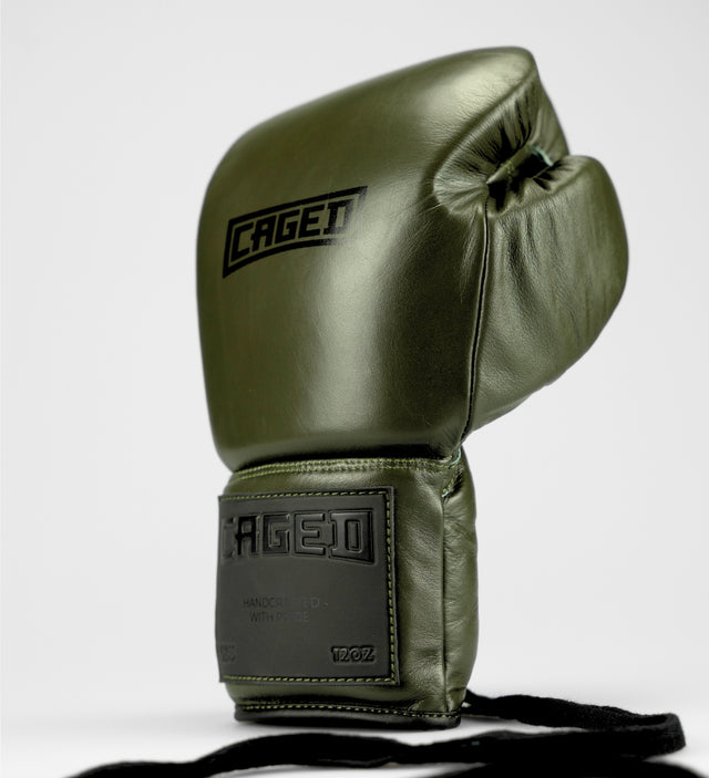 Gants de boxe Caged X Series à lacets – Kaki/Noir