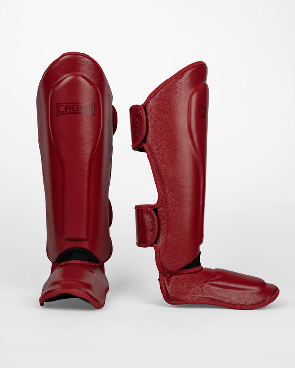 Caged Shin Guards 'X' Series - Bordeaux Red