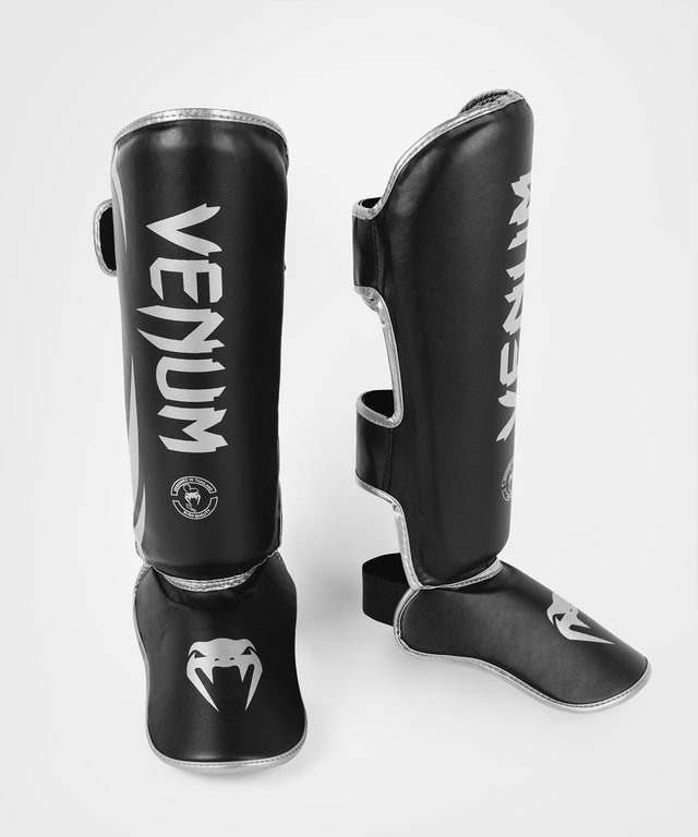 Espinilleras de kickboxing Venum Challenger – Negro/Plata