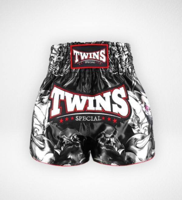 Twins Muay-Thai-Shorts TTBL Kabuki – Schwarz/Grau/Rot