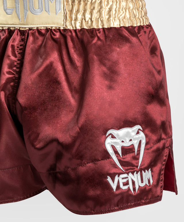 Calções de kickboxing Venum Classic 2.0 – Vermelho Bordeaux/Ouro/Branco
