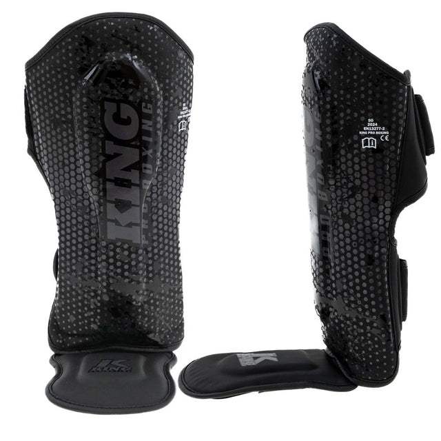 King Pro Boxing Schienbeinschoner Hexagon Kinder – Schwarz/Schwarz