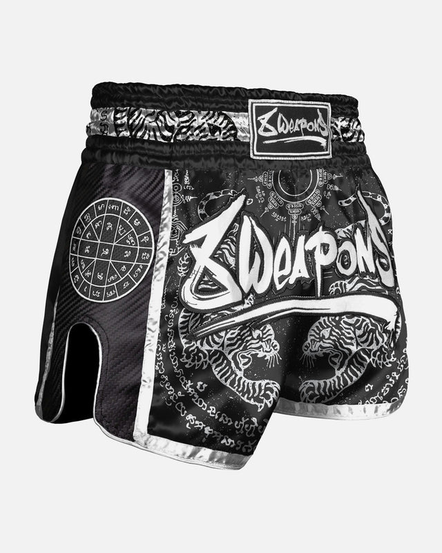 8 WEAPONS Muay Thai shorts Carbon Sak Yant Tigers - Sort