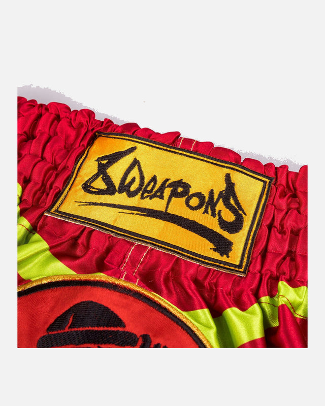 Pantaloni scurți Muay Thai 8 WEAPONS Jurassic – Neon Verde/Roșu Sânge