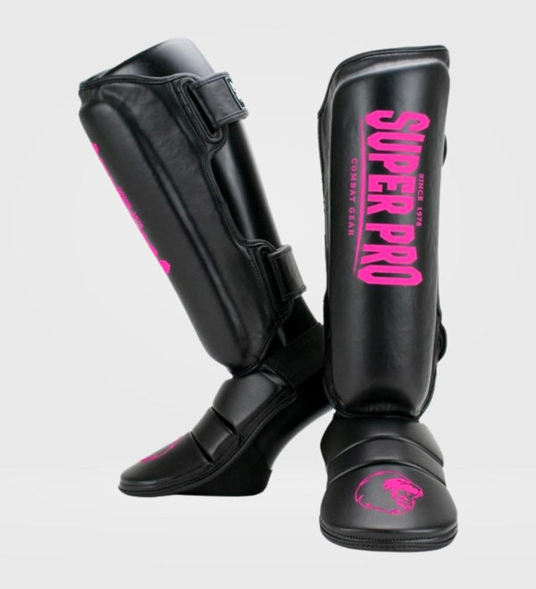 Super Pro Kickboxing Shinguards Protector - Black/Pink